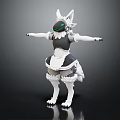3D Anthropomorphic Wolf Character With White Ears Black Head Green Eyes Maid Outfit Tail Paws