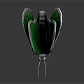 Green Transparent Winged Butterfly With Metallic Silver Body And Reflection On Dark Background