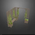 Wooden Garden Pergola With Lattice Design Potted Green Plants And Bench