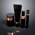 Black And Copper Skincare Containers With Different Shapes Sizes Jar Tube And Bottles