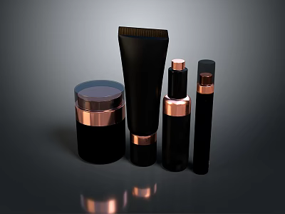Black And Copper Skincare Containers With Different Shapes Sizes Jar Tube And Bottles 3d model