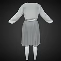 Elegant White Shirt With Grey Pleated Skirt Women's Fashion Outfit