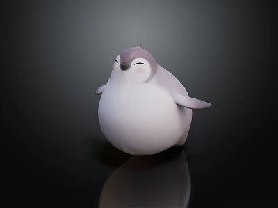Cute Chubby Penguin Doll With Closed Eyes And Smooth Surface On Dark Background 3d model