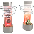 Modern Exhibition Hall Sculptural Columns With Transparent Circular Rings Text Display And Potted Cactus