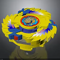Yellow Spinning Battle Top Weapon With Blue Red Accents And Burning Dragon Design