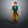 3D Male Character Wearing Green Vest White Shirt Brown Pants Boots with Belt and Pouch
