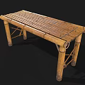 Bamboo Table With Slatted Top Crossed Legs And Natural Material Structure 3d model