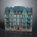 European Style Multi Story Building with Classic Windows Balconies Dark Roof and Ornate Facade