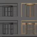 Stylish Gray And Gold Revolving Doors With Glass Panels And Metal Frames