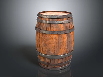 Vintage Wooden Barrel With Metal Hoops For Home Decor And Storage 3d model