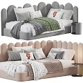 Upholstered Kids' Bed With Scalloped Headboard Soft Color And Decorative Pillows
