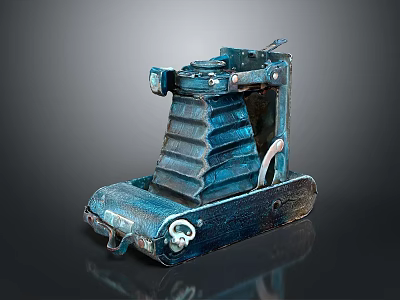Vintage Electronic Camera Featuring Blue Green Metal Body Foldable Structure And Worn Texture 3d model