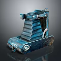 Vintage Electronic Camera Featuring Blue Green Metal Body Foldable Structure And Worn Texture