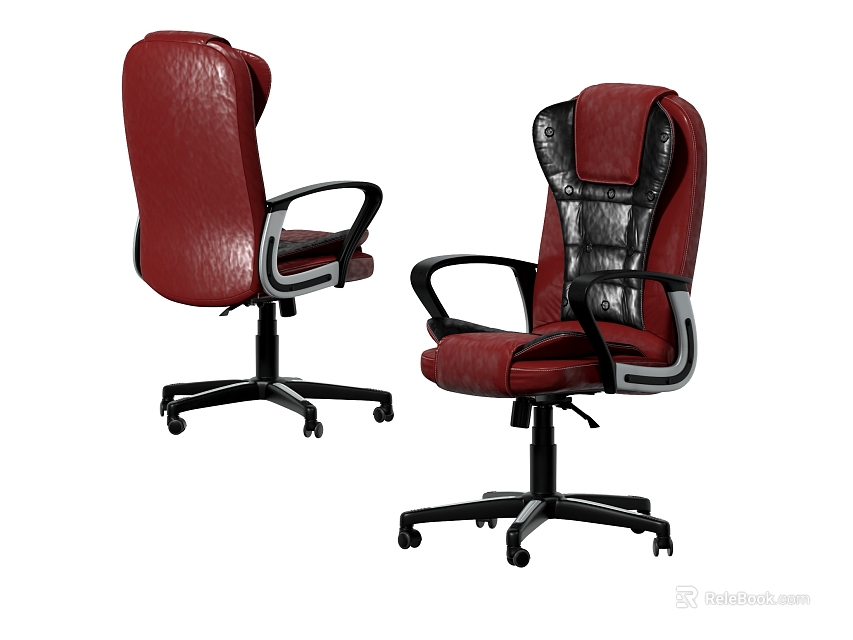 Modern Red Leather Massage Chair With Ergonomic Backrest Armrests And Rolling Wheels 3d model 