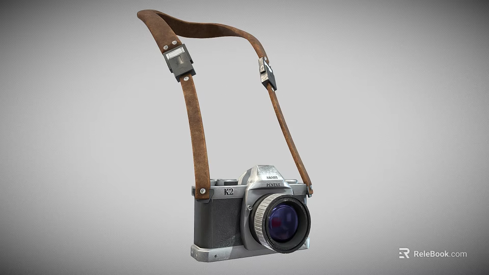 Vintage Digital Camera With Brown Leather Strap And Silver Black Body For Photography 3d model 