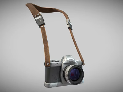 Vintage Digital Camera With Brown Leather Strap And Silver Black Body For Photography 3d model
