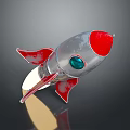 Silver Toy Rocket Model With Red Wings Blue Window And White Exhaust 3d model