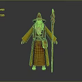 Fantasy Wizard Character With Yellow Robe Red Pointed Hat Long Beard And Wooden Staff