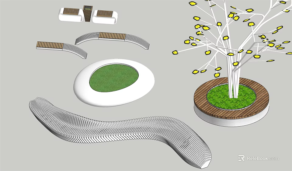 Modern Outdoor Chair With Curved Metal Frame And Wooden Accents For Garden Park 3d model 
