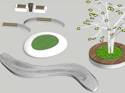 Modern Outdoor Chair With Curved Metal Frame And Wooden Accents For Garden Park 3d model