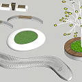Modern Outdoor Chair With Curved Metal Frame And Wooden Accents For Garden Park