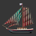 Colorful Striped Sails Small Sailboat Featuring White Blue Hull And Decorative Flag