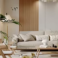 Modern Living and Dining Room Interior With Sofa Coffee Table TV Potted Plant And Window