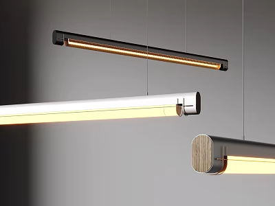 Contemporary Pendant Lights with Slim Black White and Wooden Accents in Elongated Design 3d model