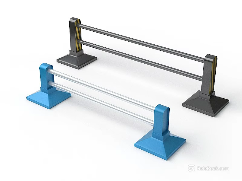 Road Safety Barriers With Blue And Black Bases Double Rail Structure Design 3d model