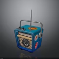 Vintage Blue Radio With Antenna Knobs Grille And Decorative Stickers