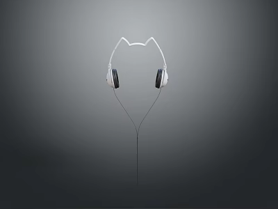 White Wired Computer Headset With Black Earpads Hanging On Gray Background 3d model