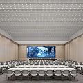 Large Modern Conference Room With Rows Of Chairs Front Large Screen And World Map