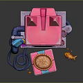 Pink Cat Ear Computer with Cute Cat Face Screen and Decorative Cake Plate Accessories 3d model