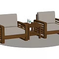 Two Single Sofas With Wooden Frame And Light Colored Cushion Side Table In Between 3d model