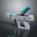High Tech Futuristic Gun With Silver Blue Body Gray Grip Energy Cylinder And LCD 3d model
