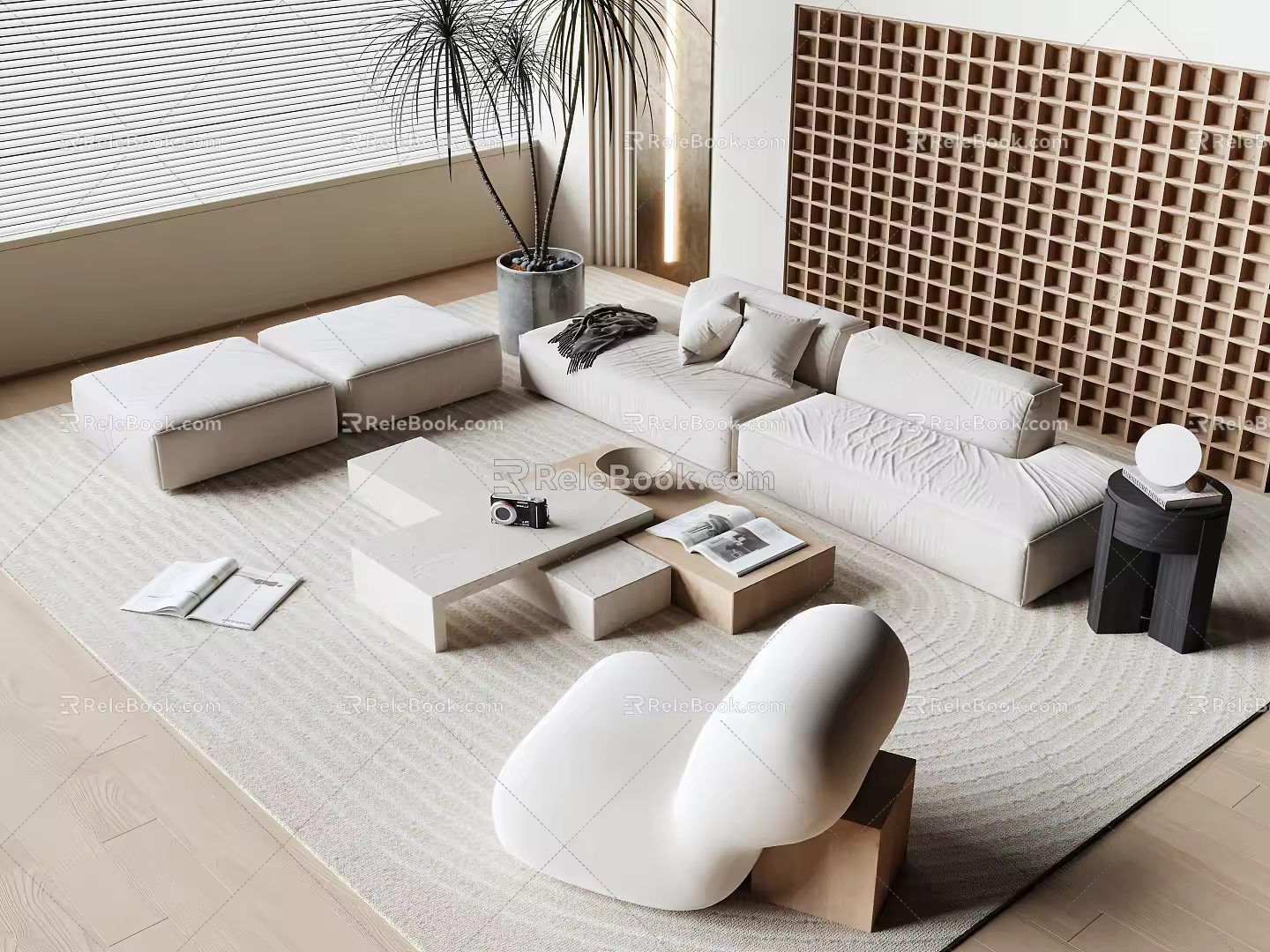 Quiet sofa tea table combination 3d model
