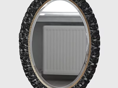 Oval Decorative Mirror With Black Crystal Textured Frame And Gold Trim 3d model