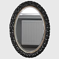 Oval Decorative Mirror With Black Crystal Textured Frame And Gold Trim