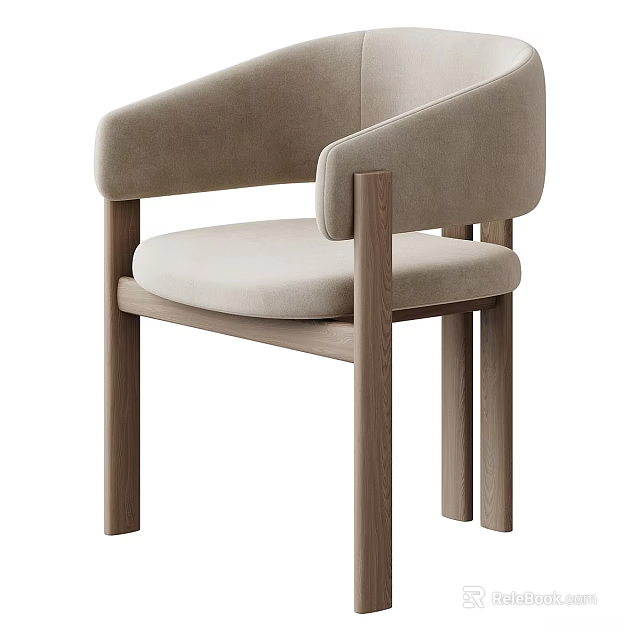 Modern Beige Upholstered Accent Chair With Wooden Frame and Curved Armrests For Living Room 3d model 