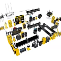 Industrial Equipment Manufacturing Layout With Machinery Tools Yellow Gray Components