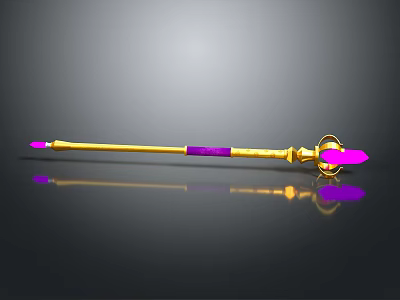 Golden Scepter Design With Pink Ends Purple Accents And Circular Element 3d model