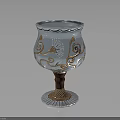 Decorative Blue And Gold Goblet With Spiral Patterns Sun Motifs And Intricate Base