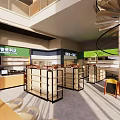 Supermarket Department Store with Product Shelves Shopping Carts and Bright Displays