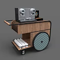 Functional Mobile Cart With Wooden Structure Appliances And Cup Storage 3d model