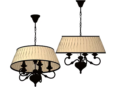 Elegant Classical Style Chandeliers With Beige Pleated Shades And Black Metal Frames 3d model