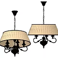 Elegant Classical Style Chandeliers With Beige Pleated Shades And Black Metal Frames