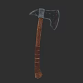 Medieval Battle Axe with Black Gray Head Red Accents and Brown Textured Handle