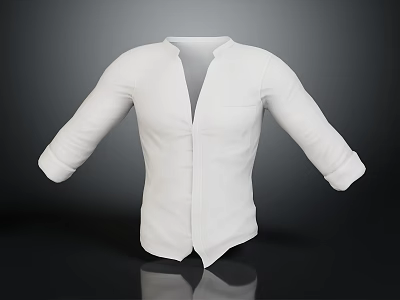 White Long Sleeve Shirt With V Neck Front Buttons And Chest Pocket 3d model