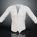 White Long Sleeve Shirt With V Neck Front Buttons And Chest Pocket