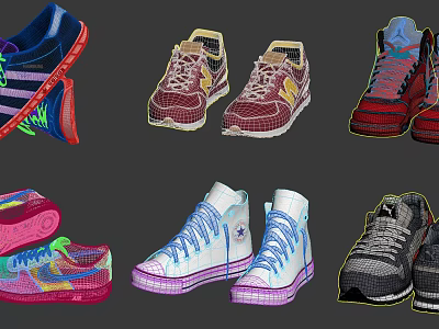 Colorful Stylish Shoes In Various Designs And Styles For Fashionable Wear 3d model